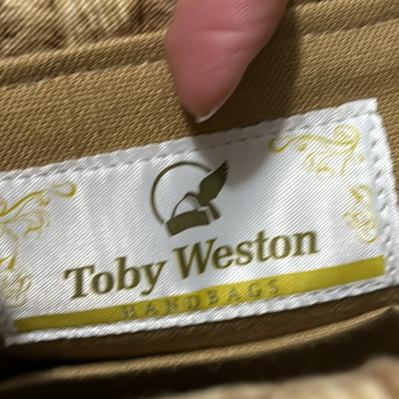 Vintage Toby Weston Convertible Bag-Cloth-Faux Woven Look Print-Tan/Beige - Picture 13 of 16